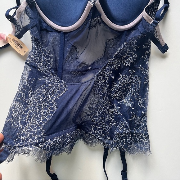 NWT Victoria's Secret Lingerie Corset Garter Lace Navy Lace Lilac Bustier 34C - Picture 16 of 16